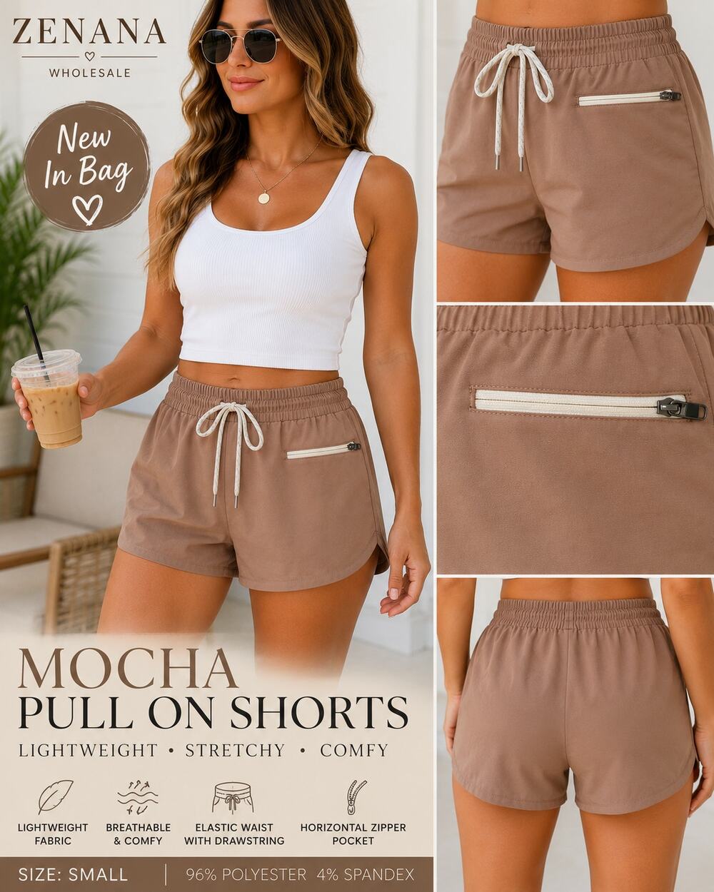 Zenana Women’s Mocha Pull On Athletic Shorts Size Small